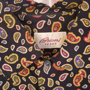 Brioni Sport Shirt Black Hawaiian Paisley Rayon Large